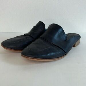Free People Sz 37 (6.5-7) At Ease Black Leather Mules Loafers Spain 500025403